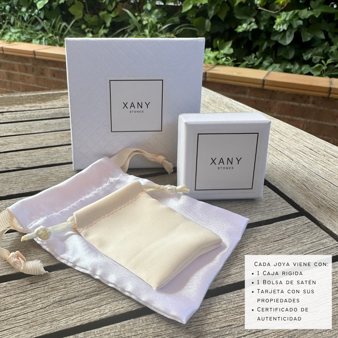 Presentación de pulsera en caja rígida con tarjeta de propiedades – regalo perfecto de Xany Stones