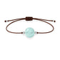 Pulsera de aguamarina natural con hilo marrón y balines en plata 925.