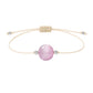 Pulsera de kunzita natural con hilo color hueso y balines en plata 925.