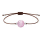 Pulsera de kunzita natural con hilo marrón y balines en plata 925.