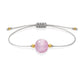 Pulsera de kunzita natural con hilo plateado y balines en oro de 18 quilates.