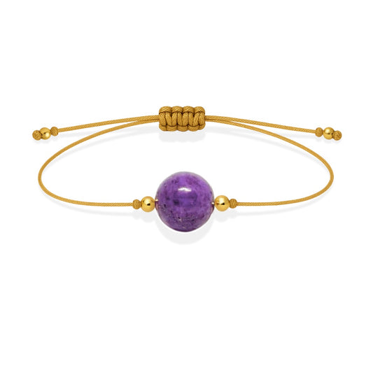 Pulsera de fosfosiderita natural con hilo dorado y balines en oro de 18 quilates.