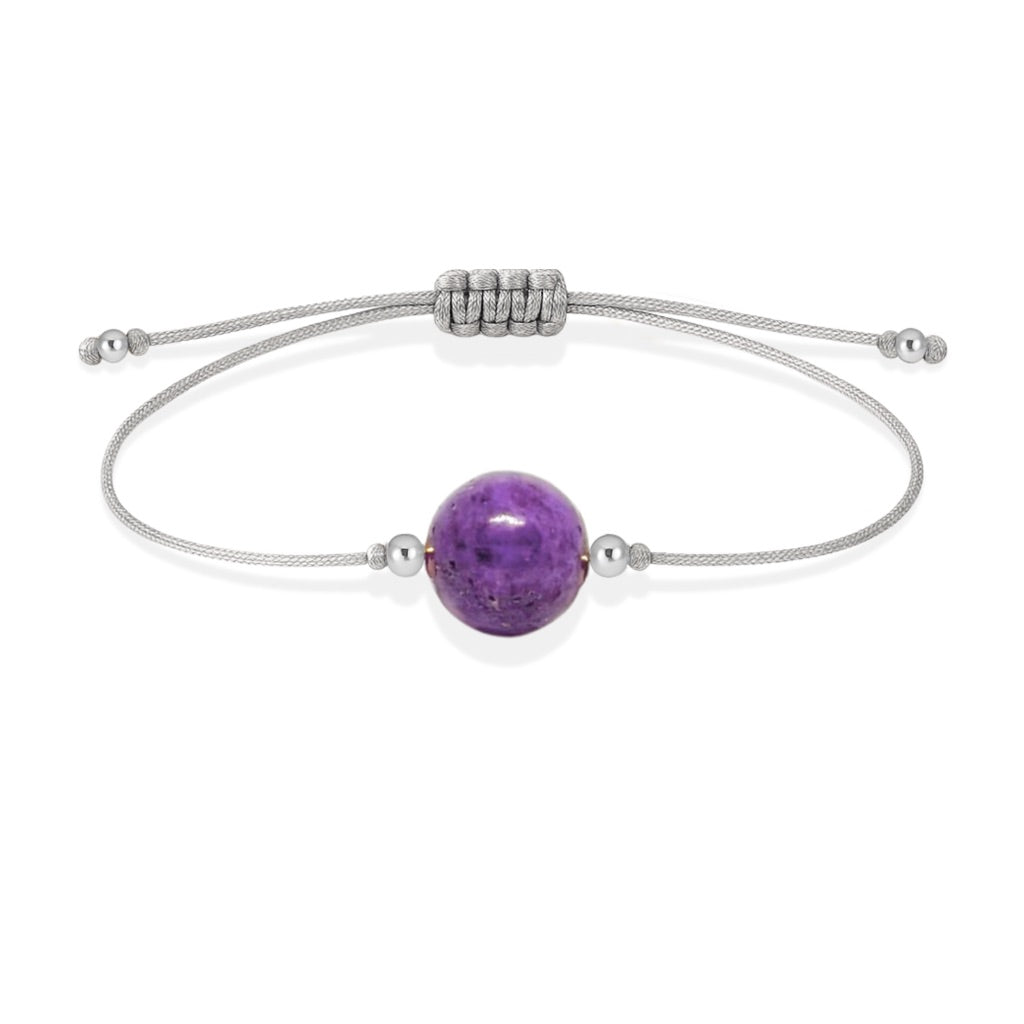 Pulsera de fosfosiderita natural con hilo plateado y balines en plata 925.