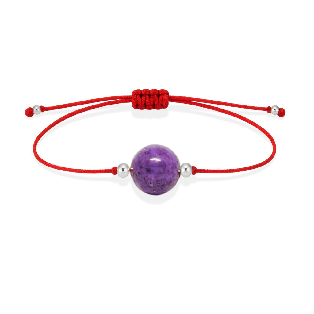 Pulsera de fosfosiderita natural con hilo rojo y balines en plata 925.
