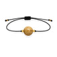 Pulsera de jaspe paisino natural con hilo negro y balines en oro de 18 quilates.