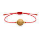 Pulsera de jaspe paisino natural con hilo rojo y balines en oro de 18 quilates.