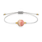 Pulsera de rodocrosita natural con hilo plateado y balines en oro de 18 quilates.