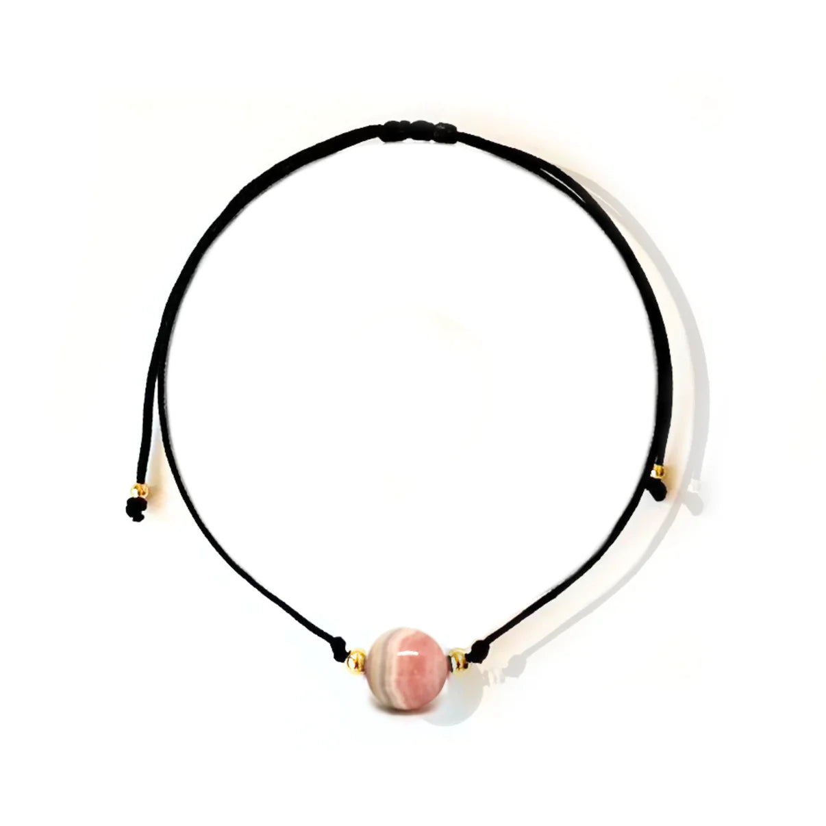 Vista superior de pulsera de rodocrosita – diseño artesanal hecho a mano ajustable