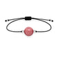 Pulsera de rodonita natural con hilo negro y balines en plata 925.