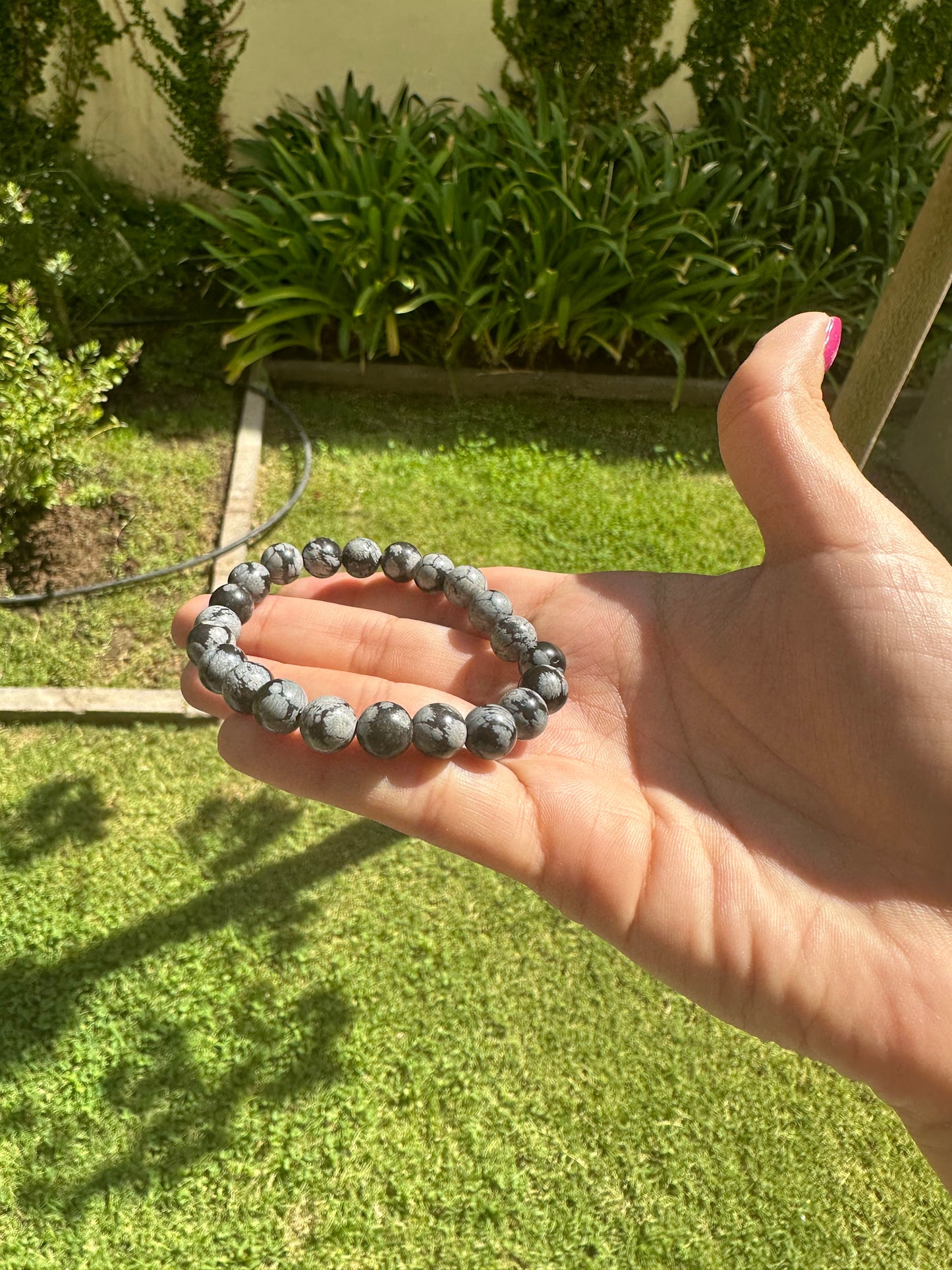 Problem Solving Snowy Obsidian Bracelet